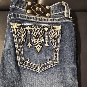 Miss Me Dark Blue Boot Cut Jeans with Embroidery